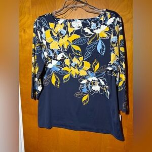 Charter Club Navy Floral Women's Blouse, Size Petite XL